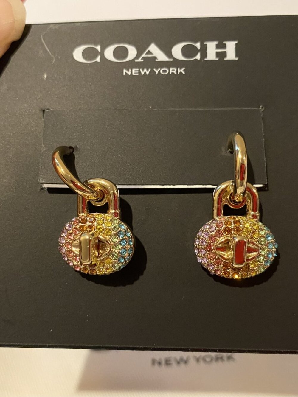 Coach Pavé Turnlock Huggie Earrings